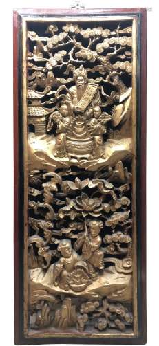 Chinese Carved Gilt Lacquered Wood Wall Hanging Panel