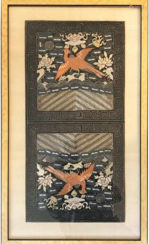 Chinese Embroidered Silk Phoenix Panel