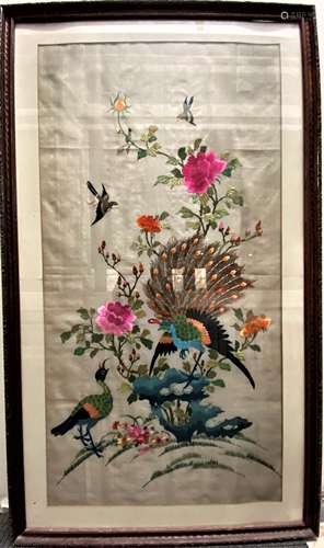 Chinese Embroidered Silk Phoenix Panel