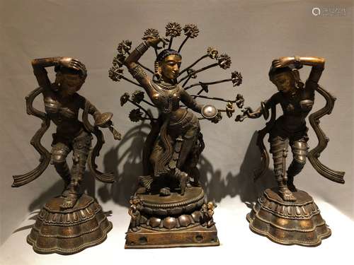 Large Bronze Figure Of Dancing Dakini And Worshipers