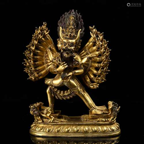 Gilt Bronze Figure of Yamantaka Vajrabhairava