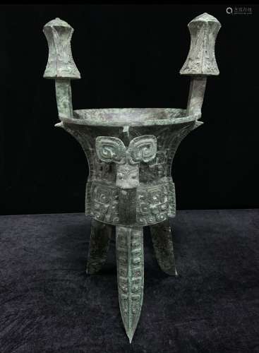 Chinese Bronze Ju Ritual Wine Vessel