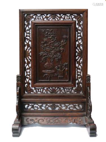Carved Wood Table Screen