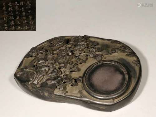 A Finely Carved 'Birds And Flowers' Duan Ink Stone