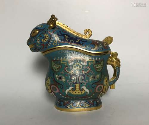 Cloisonne Enamel Animal Form Wine Vessel With Mark