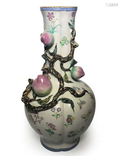 Famille Rose Porcelain Peach Vase, Qianlong Mark