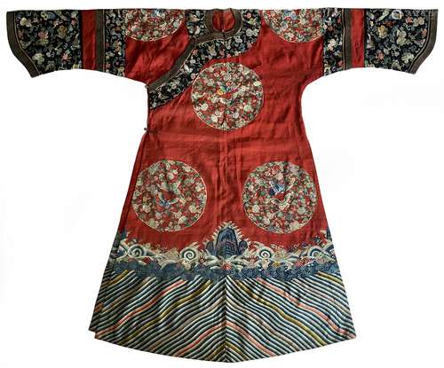 Qing Dyn. Chinese Red Silk Embroidered Ladie's Robe