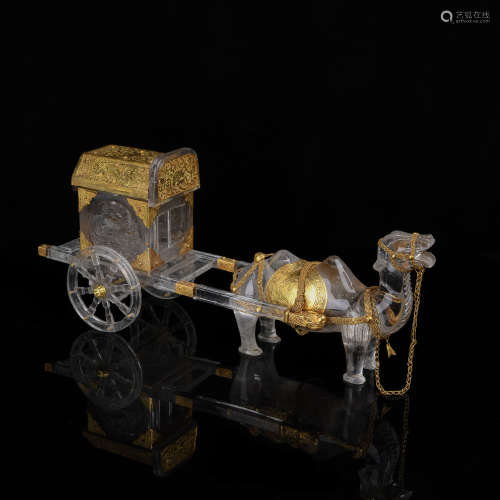 Chinese Gold Covered Crystal Camel Chariot