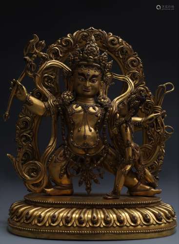 Large Very Finely Cast Gilt Bronze Figure Of Mahakala