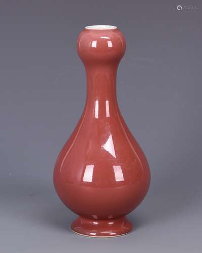 Peach Bloom Glazed Porcelain Garlic Vase With Mark