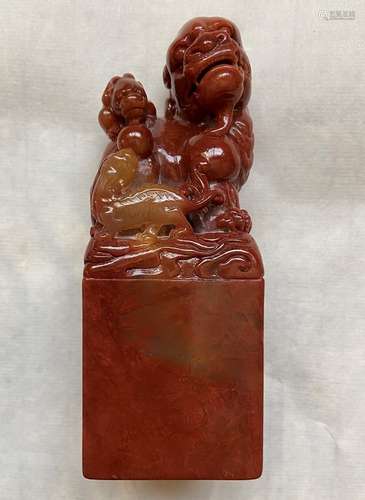 Chinese Carved Mythical Beast Soapstone Seal