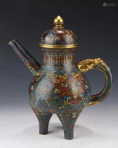 Cloisonne Enamel Tripod Ewer, Qianglong Mark