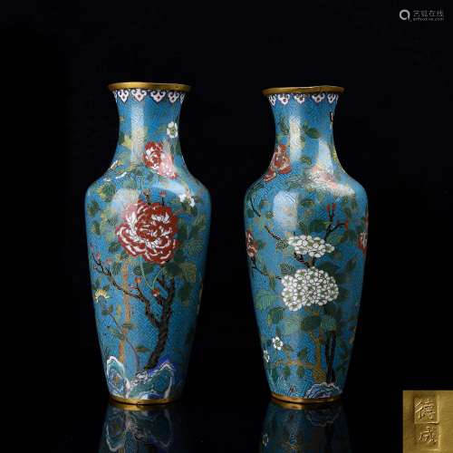 A Pair Of Cloisonne Enamel Vase With Mark