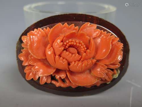 Carved Coral Peony Brooch