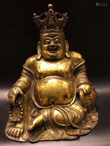 Chinese Ming Dynasty Bronze Gold Gilded Maitreya Statue