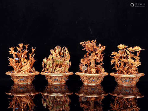 Chinese Set Of Silver Gold Gilded Decorations