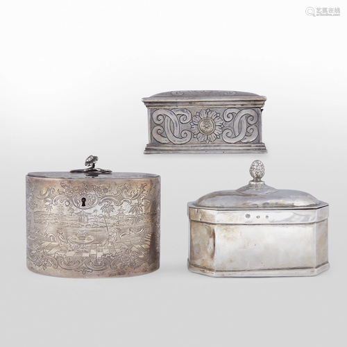 Group of three silver boxes/tea caddies, …