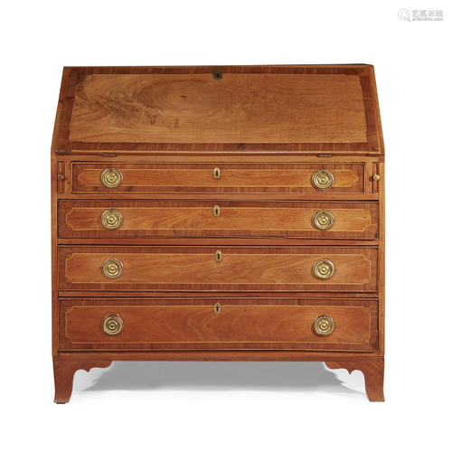 Federal inlaid walnut slant-front desk, circa 1800