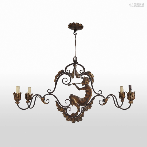 Pressed metal and cast-iron chandelier, early…