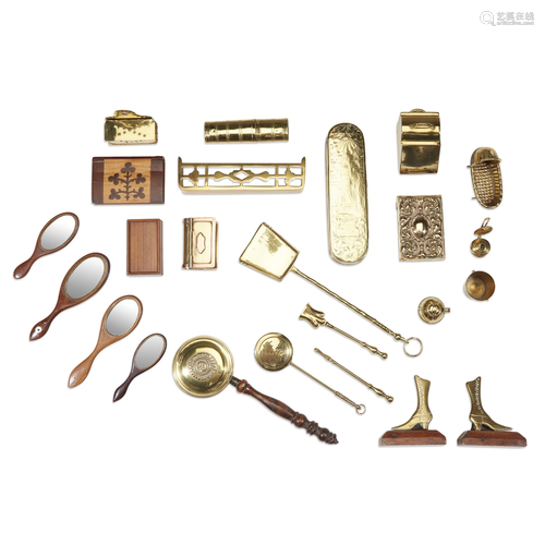 Group of miniature brass and wood househol…