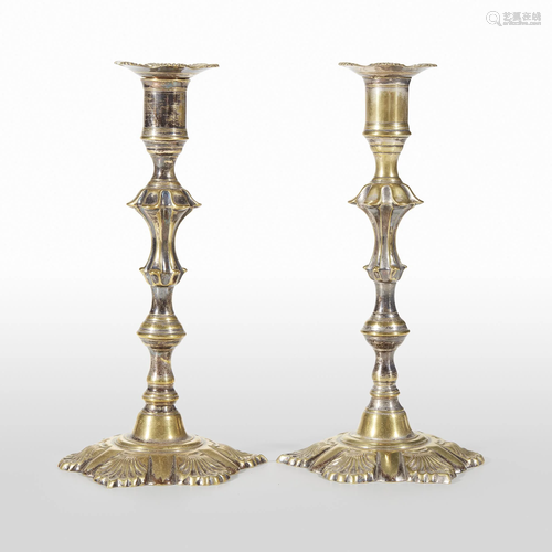 Pair of Georgian silvered brass candlesticks…