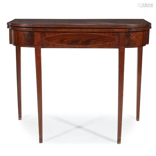 Federal inlaid mahogany card table, cir…