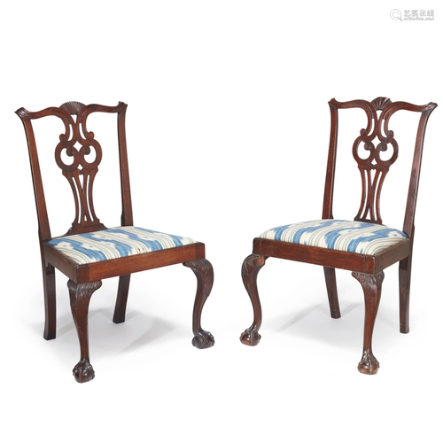 Assembled pair of Chippendale walnut side …