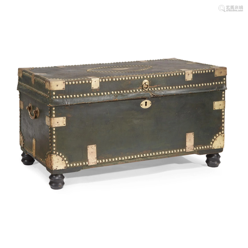 Chinese Export brass-bound leather trunk, first …