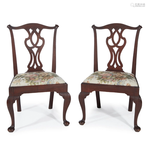 Pair of carved Chippendale walnut side …