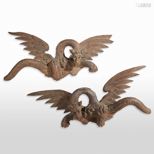 A pair of Italian carved walnut Chimera, …