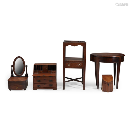 Group of five miniature mahogany furnit…