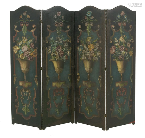 Antique French Four-Panel Folding Screen