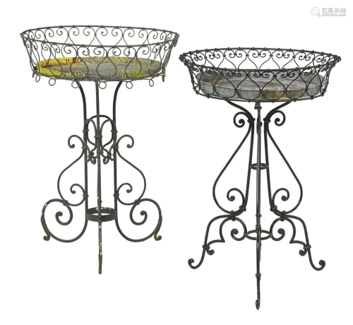 Pair of Wrought Iron Jardinieres on Stands