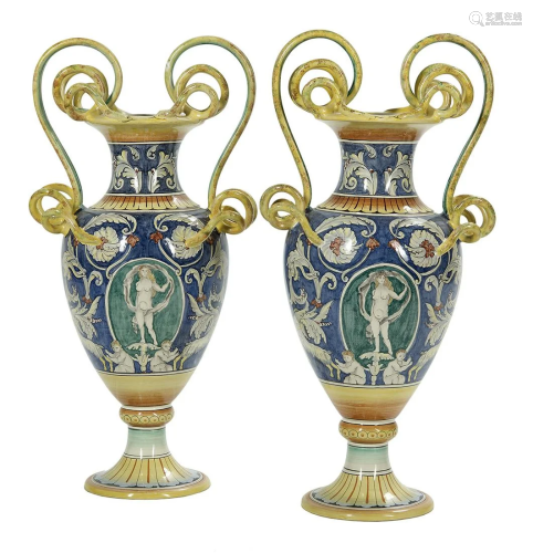 Pair of Italian Majolica Vases