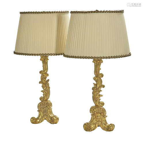 Pair of Baroque-Style Giltwood Candlesticks