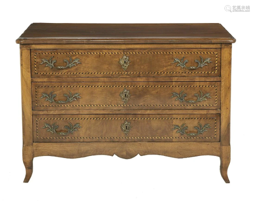 French Provincial Inlaid Walnut Commode