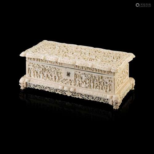 Y IVORY  RECTANGULAR BOX WITH COVER                         QING DYNASTY, 19TH CENTURY