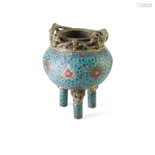 CLOISONNÉ ENAMEL 'DRAGON' TRIPOD CENSER                         MING DYNASTY