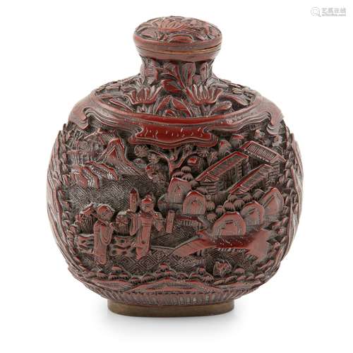 CINNABAR LACQUER SNUFF BOTTLE                         QING DYNASTY, 19TH CENTURY