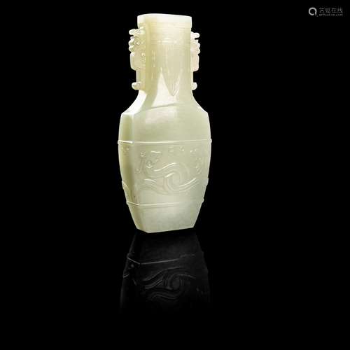 PALE CELADON JADE ARCHAIC VASE                         QING DYNASTY, 19TH CENTURY