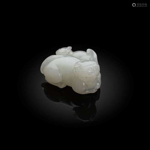 PALE CELADON JADE 'CATS’ CARVING                         QING DYNASTY, 19TH CENTURY