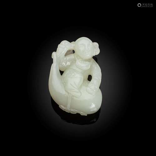 WHITE JADE 'BOY AND GOURD' PENDANT                         QING DYNASTY, 19TH CENTURY