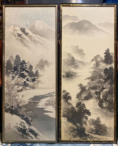 Pair Japanese Painting - Landscape