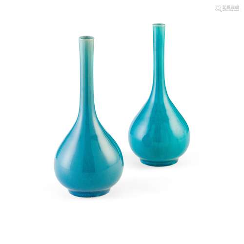 TWO TURQUOISE-GLAZED BOTTLE VASES