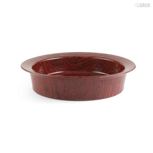 BROWN-GLAZED 'IMITATION WOOD' PORCELAIN BASIN