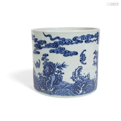 BLUE AND WHITE BRUSH POT