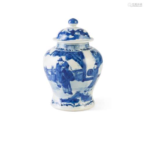 BLUE AND WHITE BALUSTER JAR AND COVER