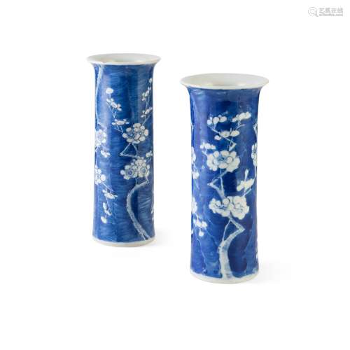 PAIR OF BLUE AND WHITE TALL VASES