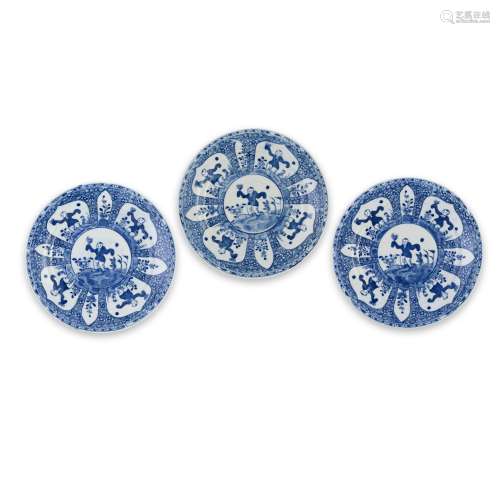 GROUP OF THREE BLUE AND WHITE PLATES