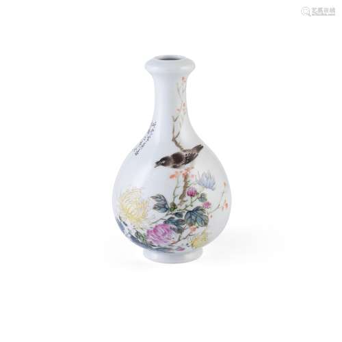 QIANJIANG ENAMELLED AND INSCRIBED BOTTLE VASE